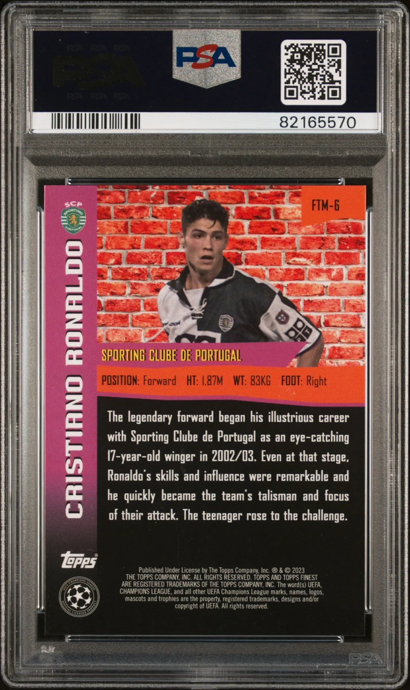 2022-23 Topps Finest UCC The Man Cristiano Ronaldo Purple Refractor /299 PSA 10 