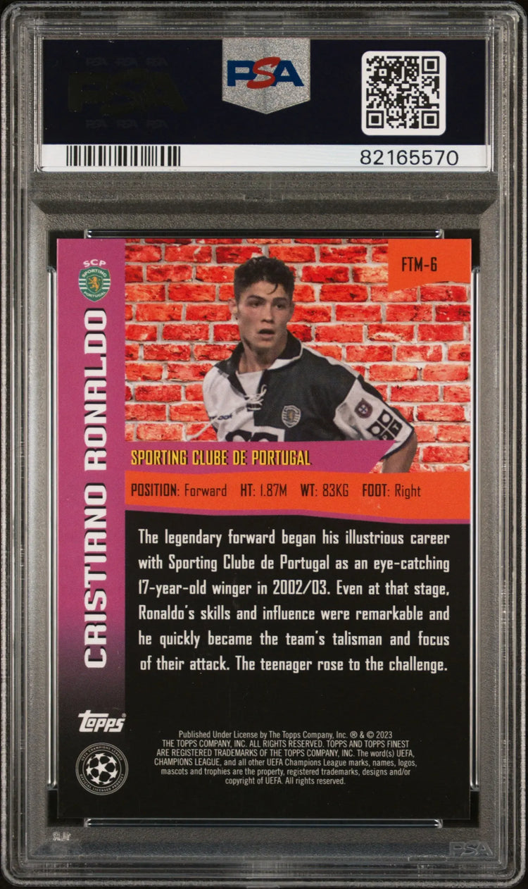 2022-23 Topps Finest UCC The Man Cristiano Ronaldo Purple Refractor /299 PSA 10 