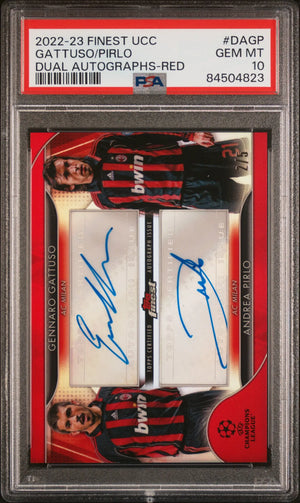 2022-23 Topps Finest UEFA CC Red Refractor Dual Auto Gattuso Pirlo /5 PSA 10 