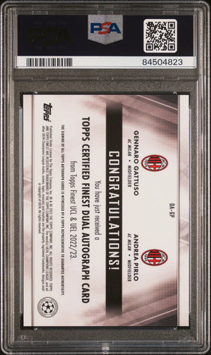 2022-23 Topps Finest UEFA CC Red Refractor Dual Auto Gattuso Pirlo /5 PSA 10 