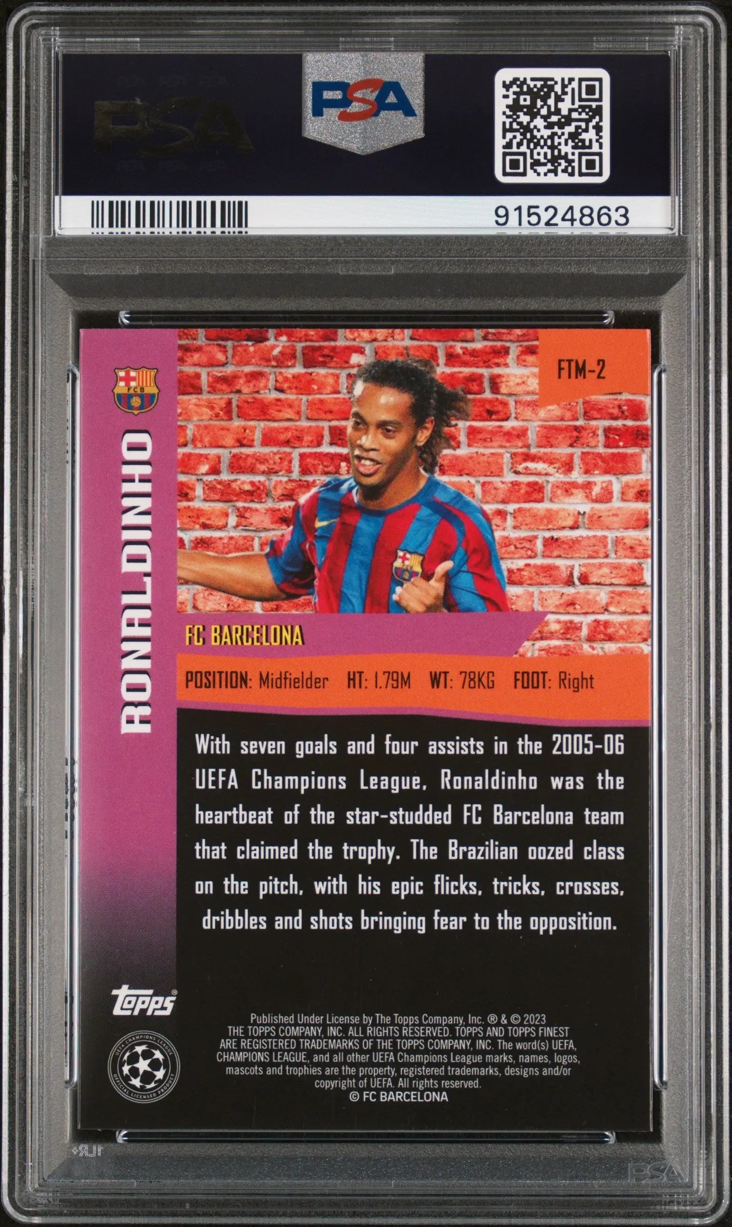 2022-23 Topps Finest UEFA Club Competitions The Man Ronaldinho #FTM2 PSA 10 