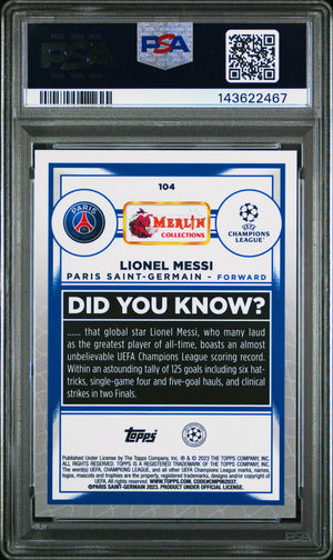 2022-23 Topps Merlin Chrome UEFA Club Competitions Lionel Messi #104 PSA 10 