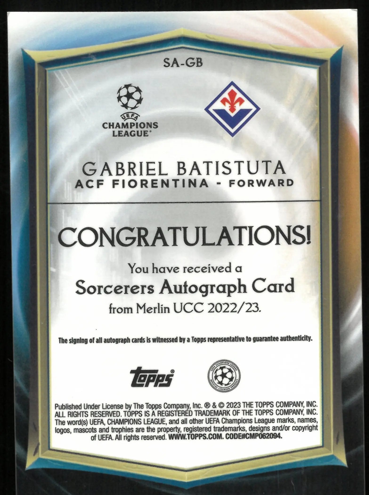 2022-23 Topps Merlin UCC Gabriel Bautista Sorcerers Auto