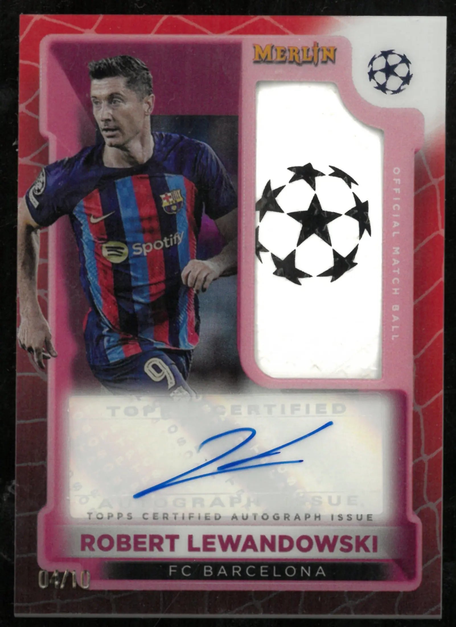 2022-23 Topps Merlin UCC Match Ball Red Signature Auto Robert Lewandowski /10 