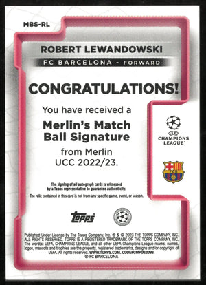 2022-23 Topps Merlin UCC Match Ball Red Signature Auto Robert Lewandowski /10 