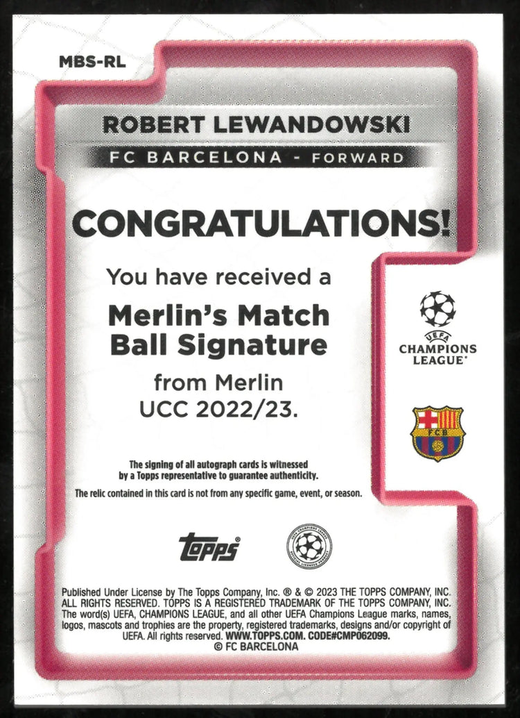 2022-23 Topps Merlin UCC Match Ball Red Signature Auto Robert Lewandowski /10 