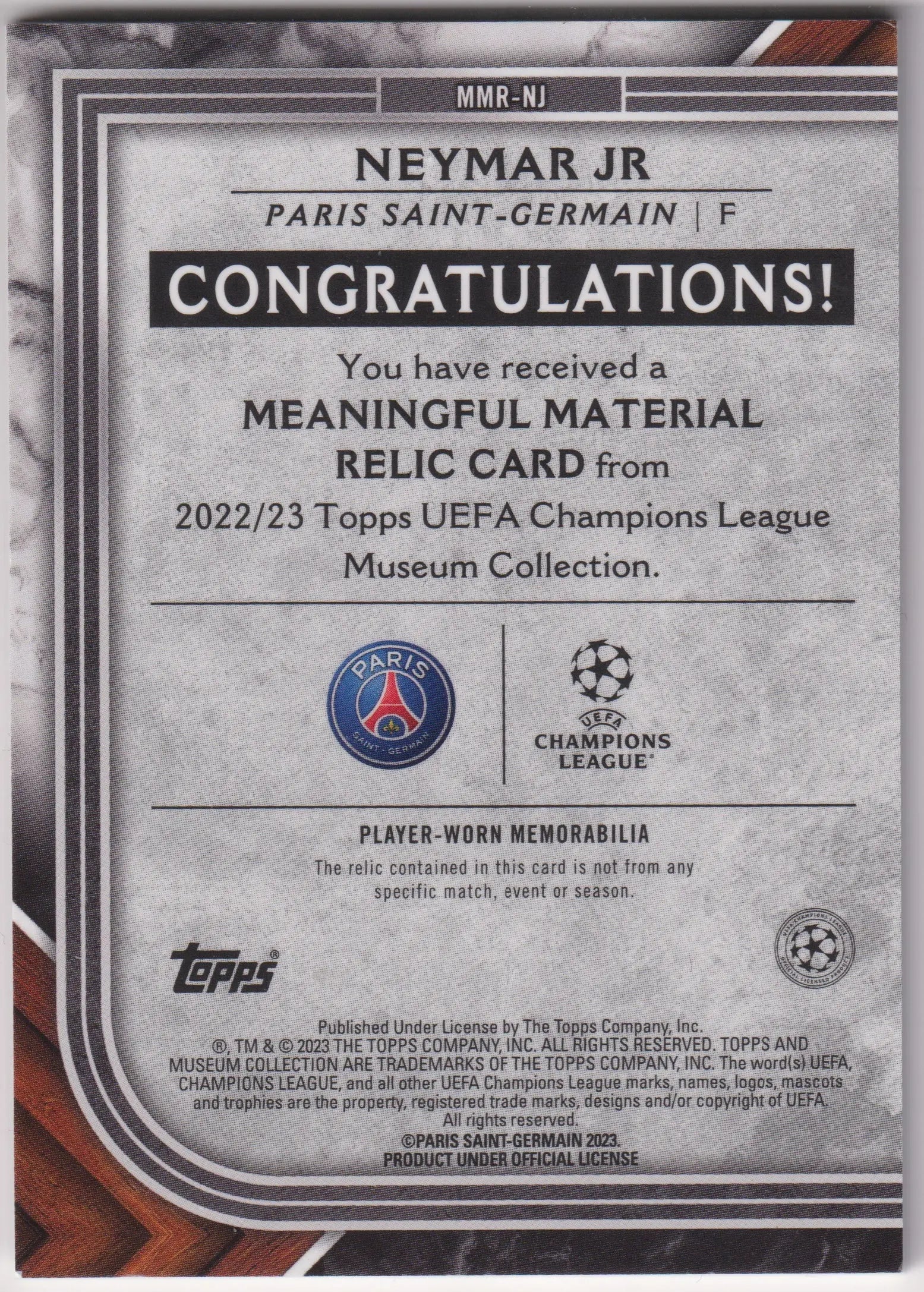 2022-23 Topps Museum Collection UEFA CL Patch Neymar Jr. Amethyst /99 