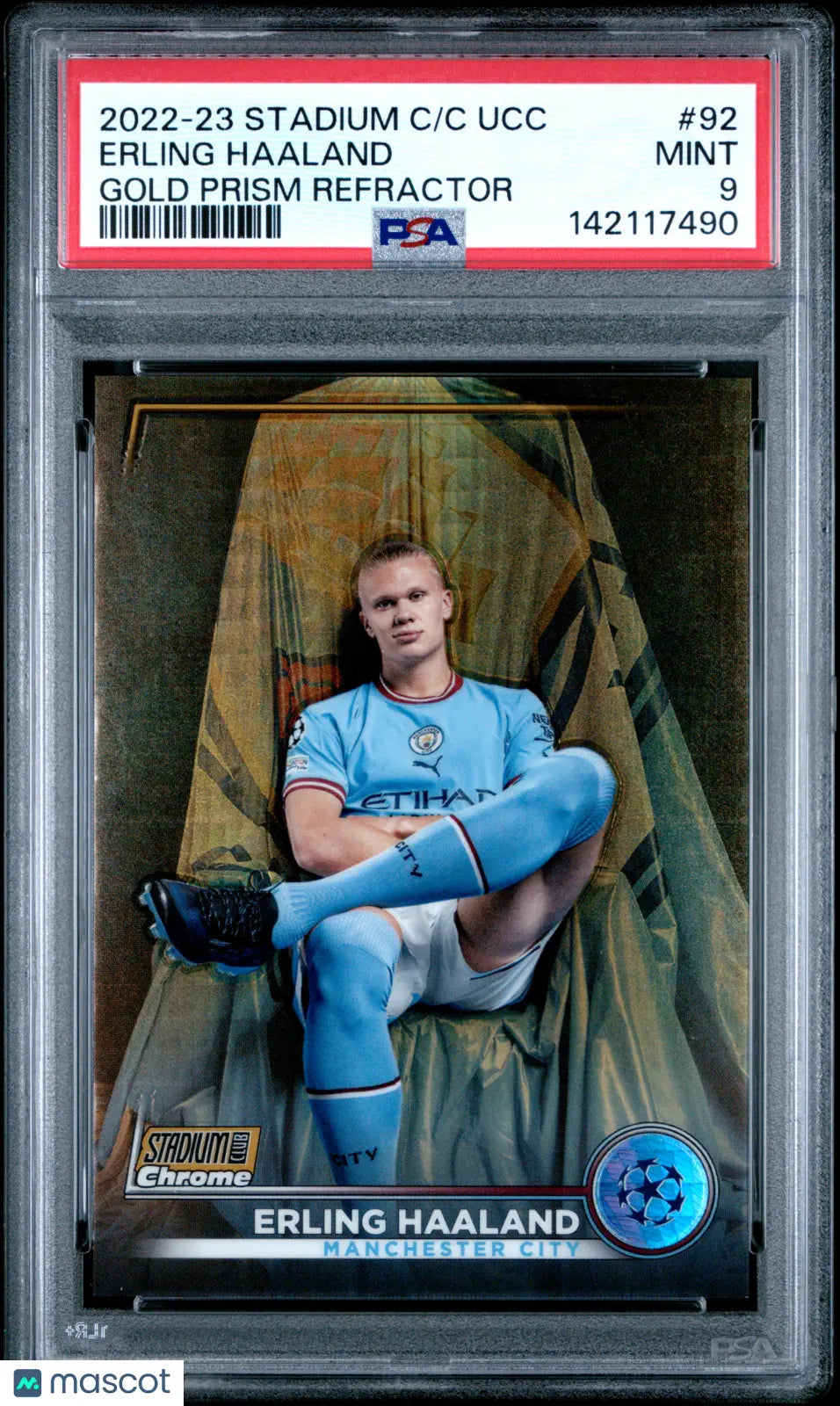 2022-23 Topps Stadium Chrome UCC Erling Haaland Gold Prism Refractor PSA 9 /50 