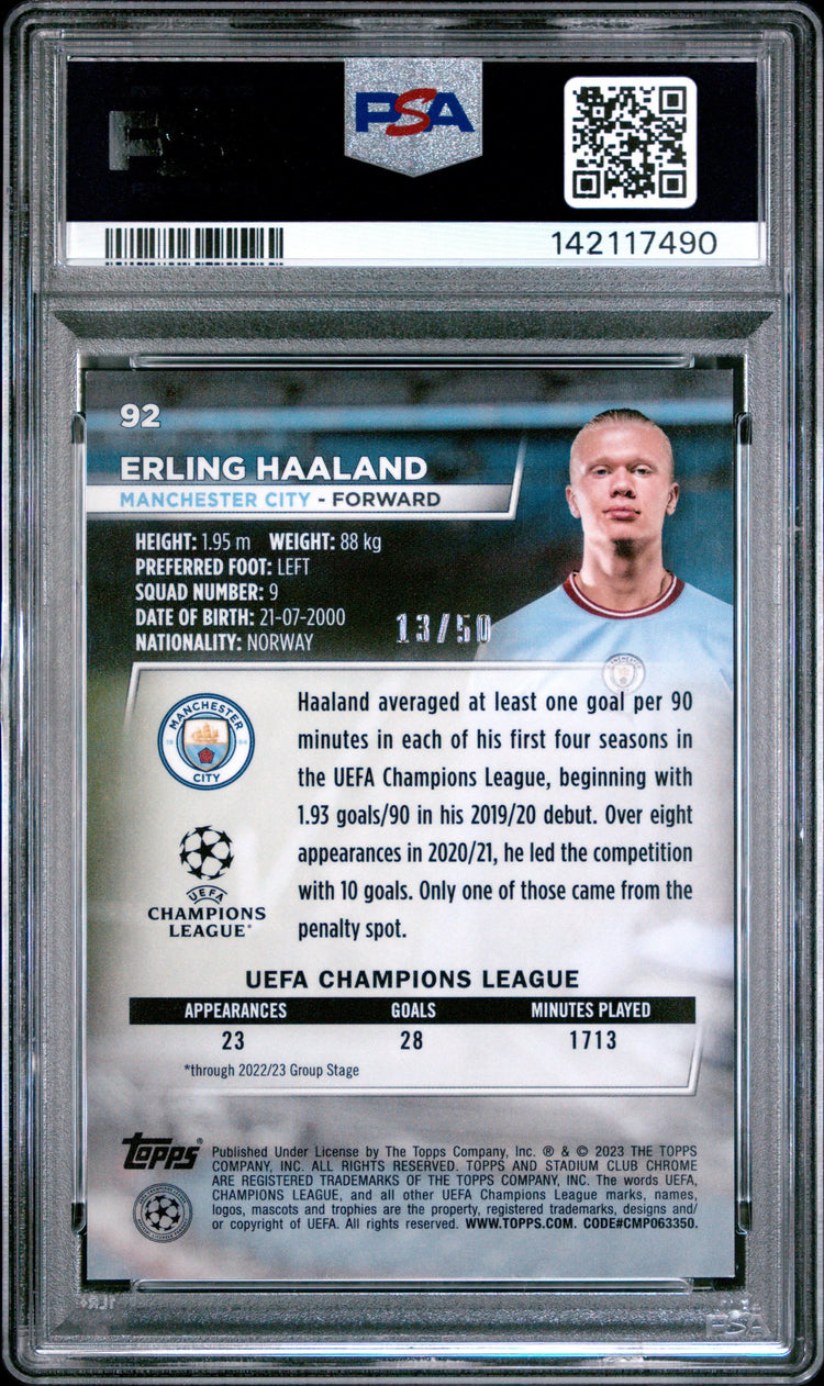 2022-23 Topps Stadium Chrome UCC Erling Haaland Gold Prism Refractor PSA 9 /50 