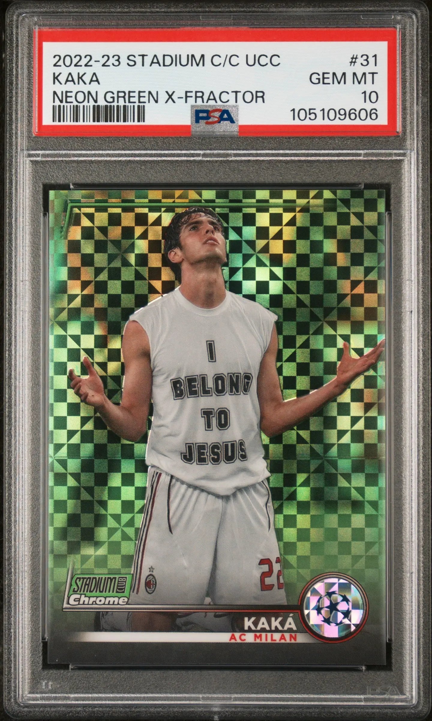 2022-23 Topps Stadium Club Chrome UCC Kaka Neon Green X Fractor PSA 10 /175 