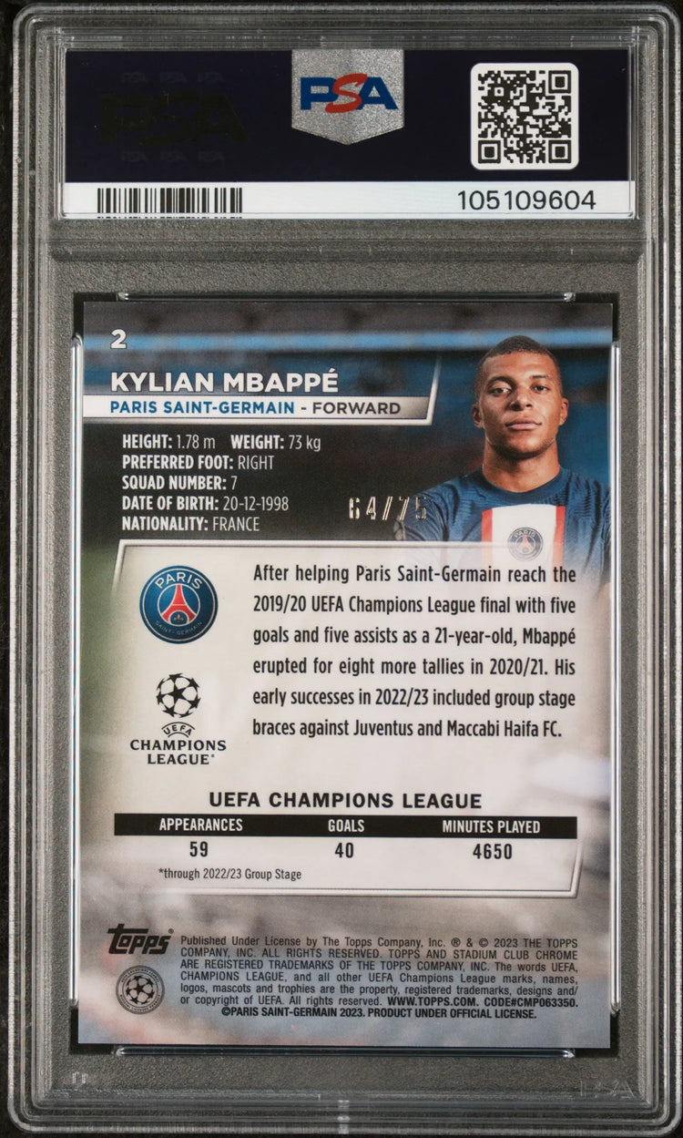2022-23 Topps Stadium Club Chrome UCC Kylian Mbappe Sepia Wave PSA 10 /75 