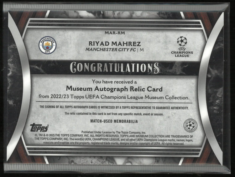 2022-23 Topps UEFA Champions League Museum Patch Autograph Riyad Mahrez /299 