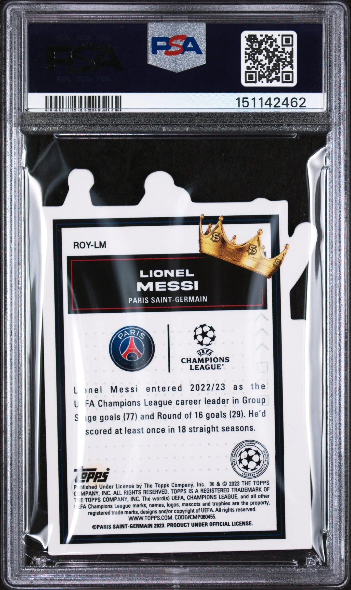 2022-23 Topps UEFA Superstars Chrome Ucl Royalty Die-Cuts Lionel Messi PSA 8 