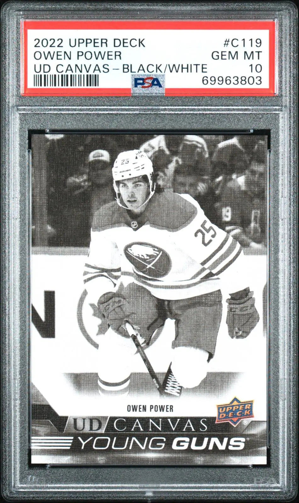2022-23 UD Canvas Black & White Series 1 Rookie Young Guns Owen Power RC PSA 10 