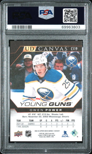 2022-23 UD Canvas Black & White Series 1 Rookie Young Guns Owen Power RC PSA 10 