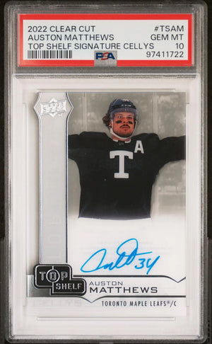 2022-23 UD Clear Cut Top Shelf Signature Cellys Auston Matthews Auto PSA 10 