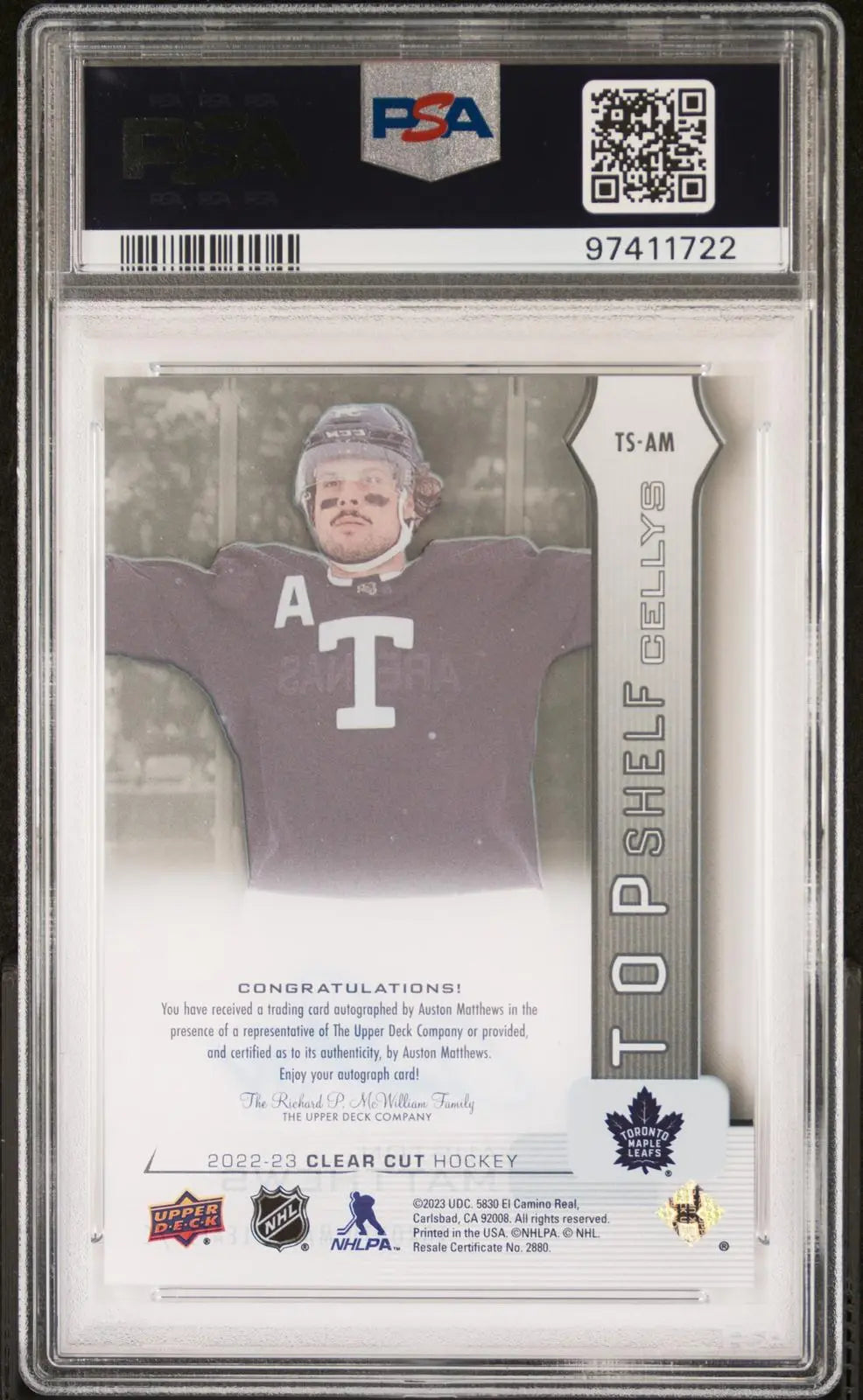 2022-23 UD Clear Cut Top Shelf Signature Cellys Auston Matthews Auto PSA 10 