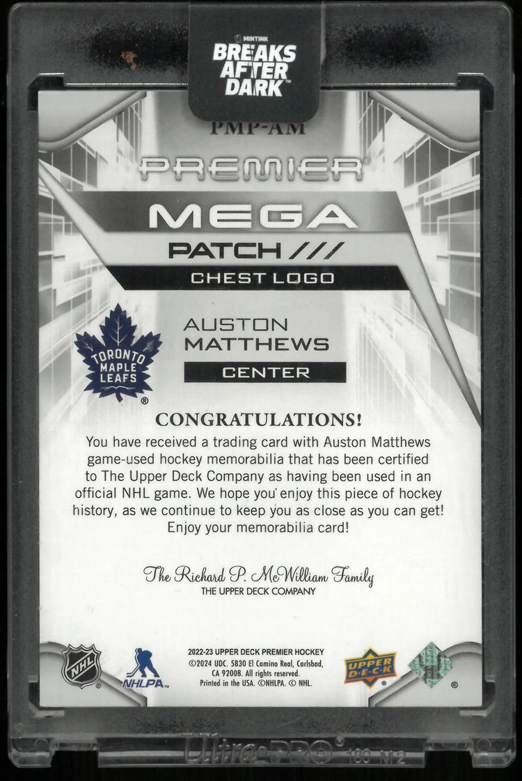 2022-23 UD Premier Hockey Auston Matthews Mega Patch Chest Logo /26 