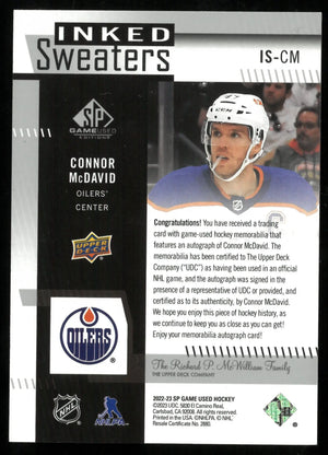 2022-23 UD SP Game Used Connor McDavid Inked Sweaters Patch Auto /15 