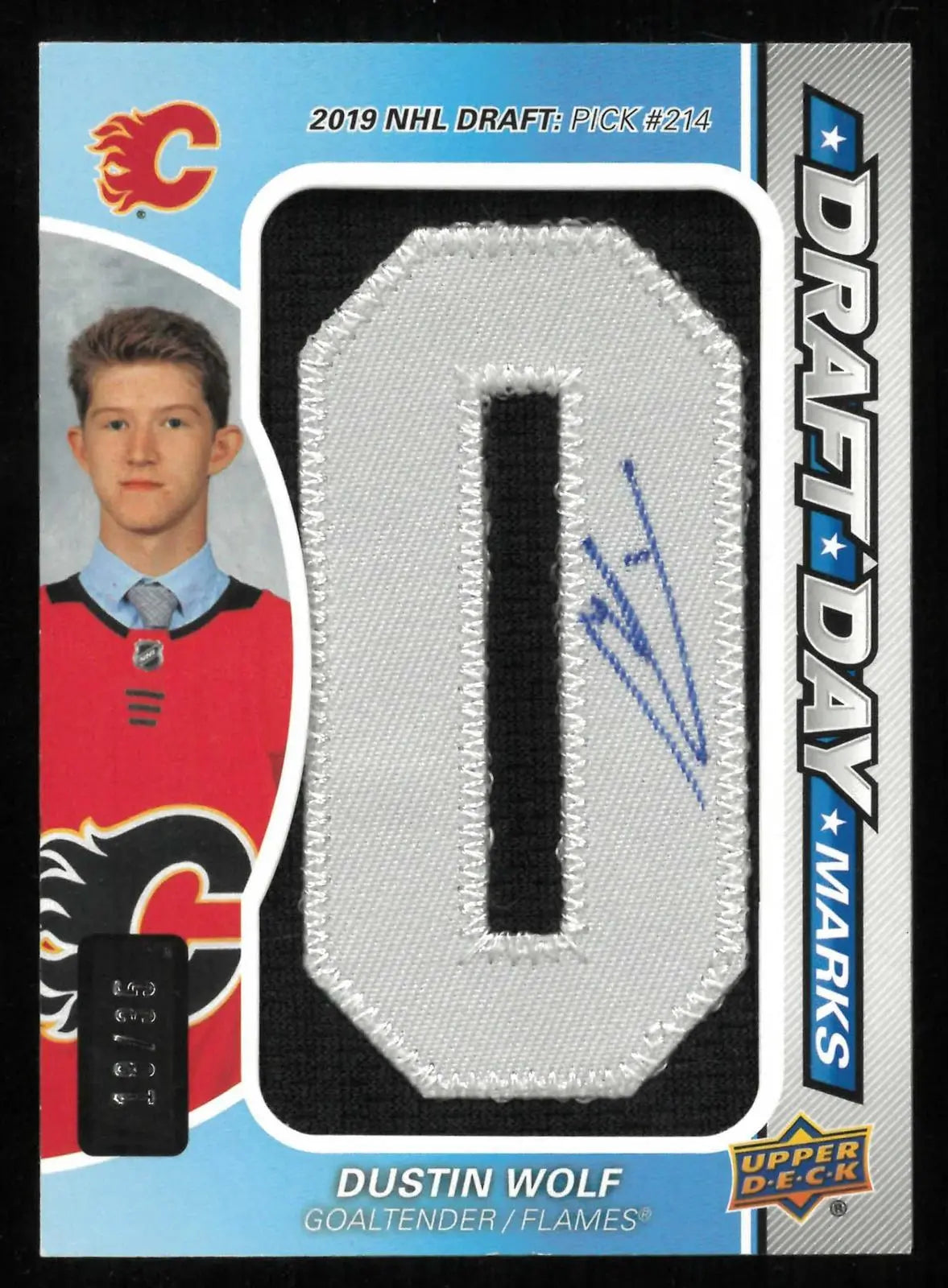 2022-23 UD SP Game Used Rookie Auto Patch Dustin Wolf RC Draft Day Marks /35 