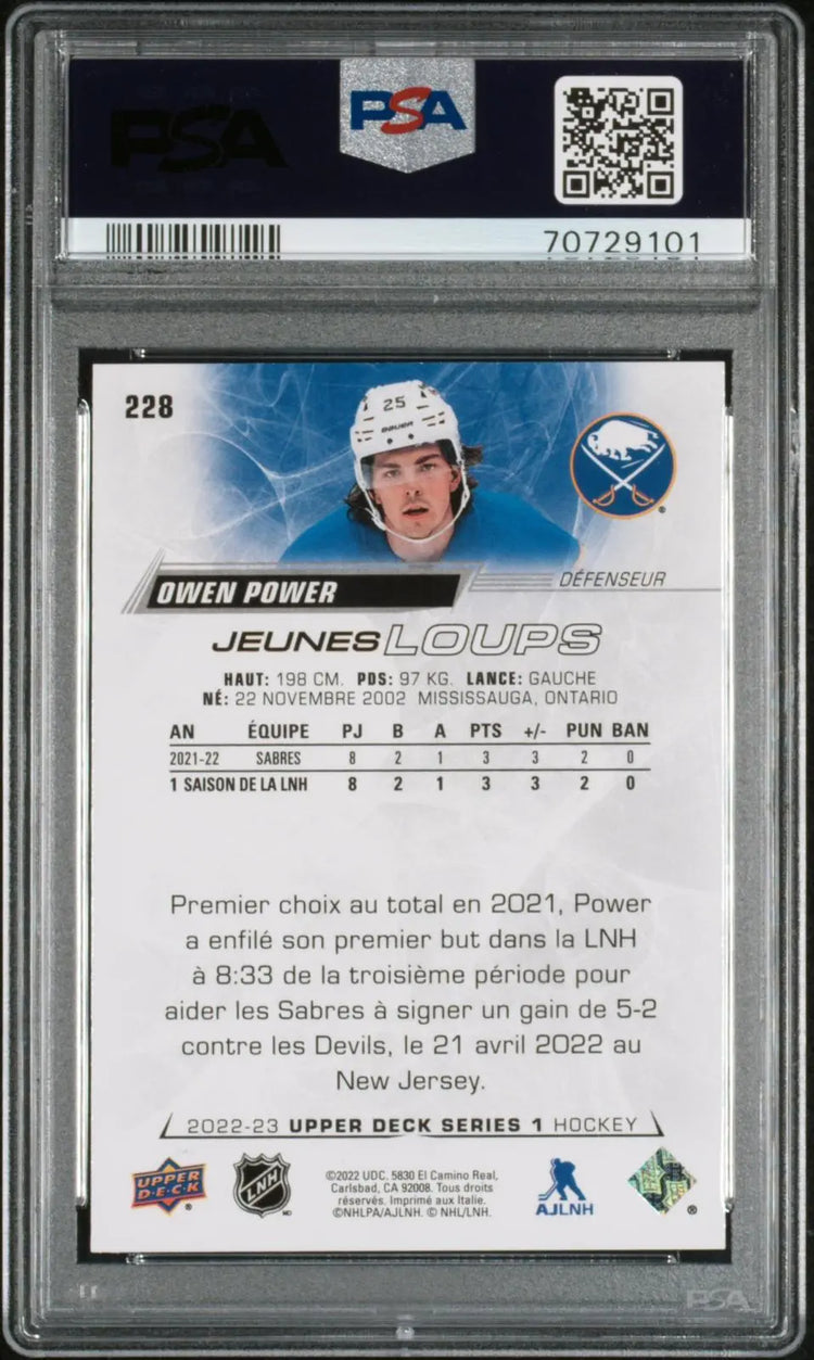2022-23 UD Series 1 French Rookie Young Guns Jeunes Loups Owen Power RC PSA 10 