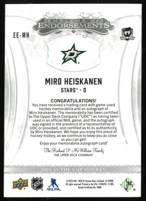 2022-23 UD The Cup Miro Heiskanen Emblems Of Endorsements Patch Auto /15 