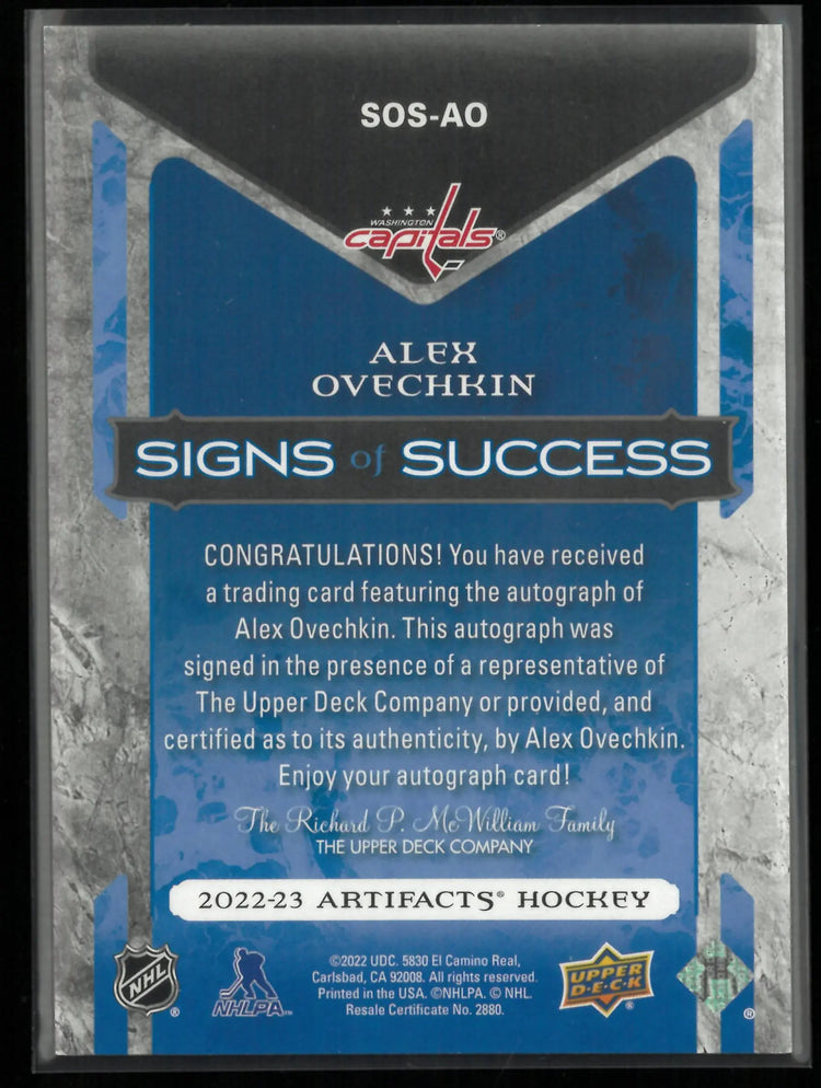 2022-23 Upper Deck Artifacts Signs of Success Autograph Alex Ovechkin Auto /15 