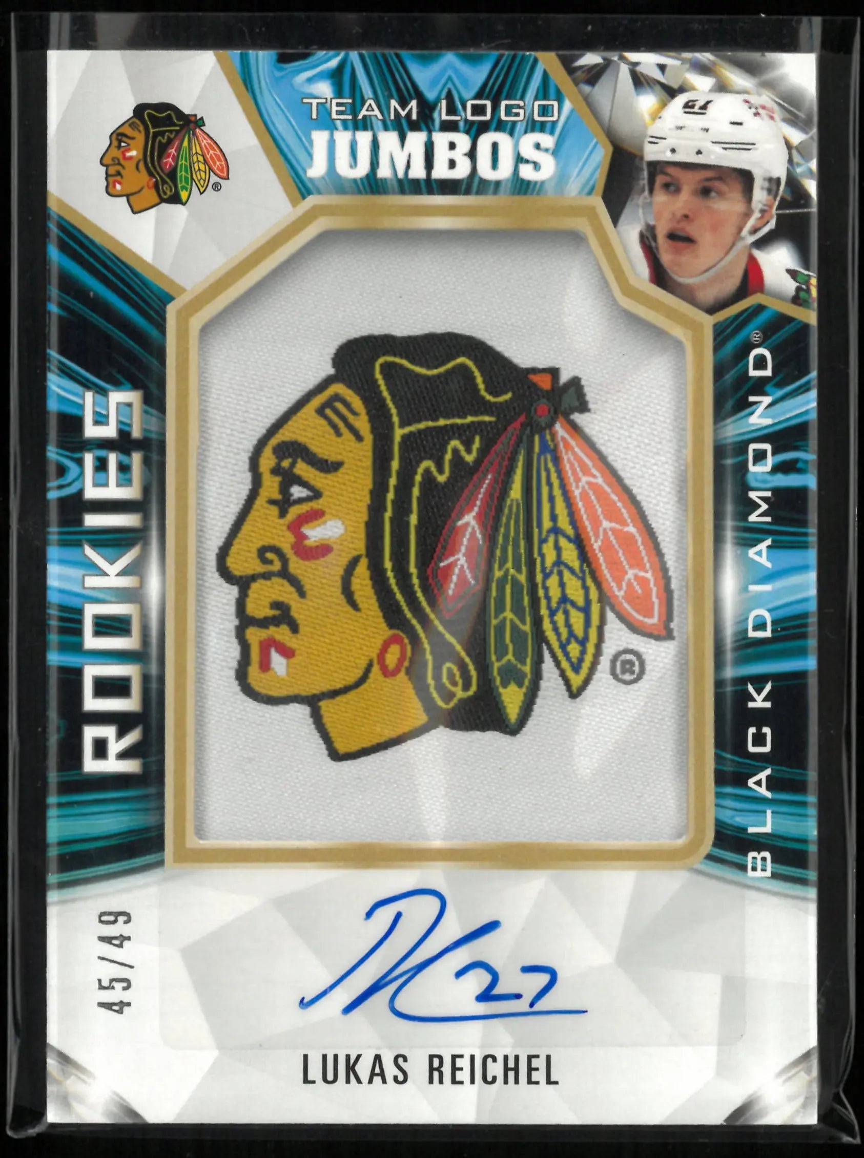 2022-23 Upper Deck Black Diamond Rookies Team Logo Jumbos Lukas Reichel Autograph /49 