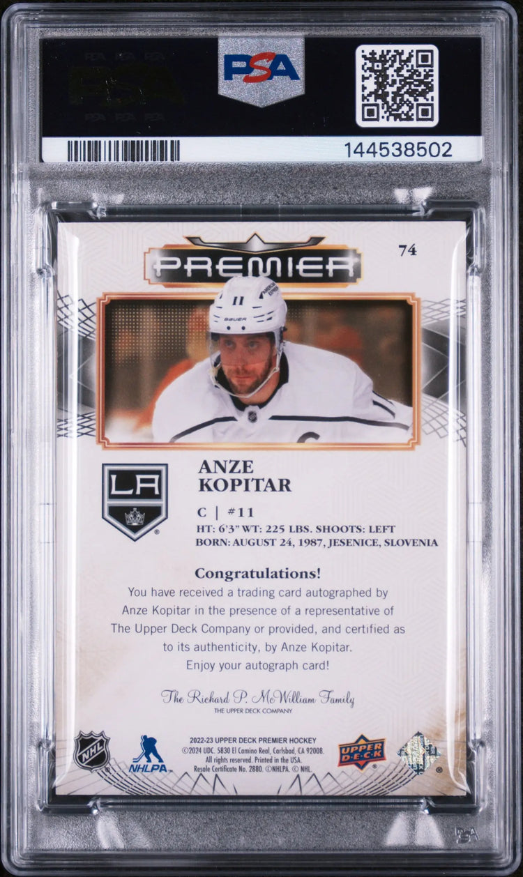 2022-23 Upper Deck Premier Anze Kopitar Autograph Auto Gold /25 PSA 9 