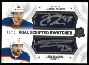 2022-23 Upper Deck The Cup Dual Scripted Swatches Patch Auto Connor McDavid Leon Draisaitl / 15 