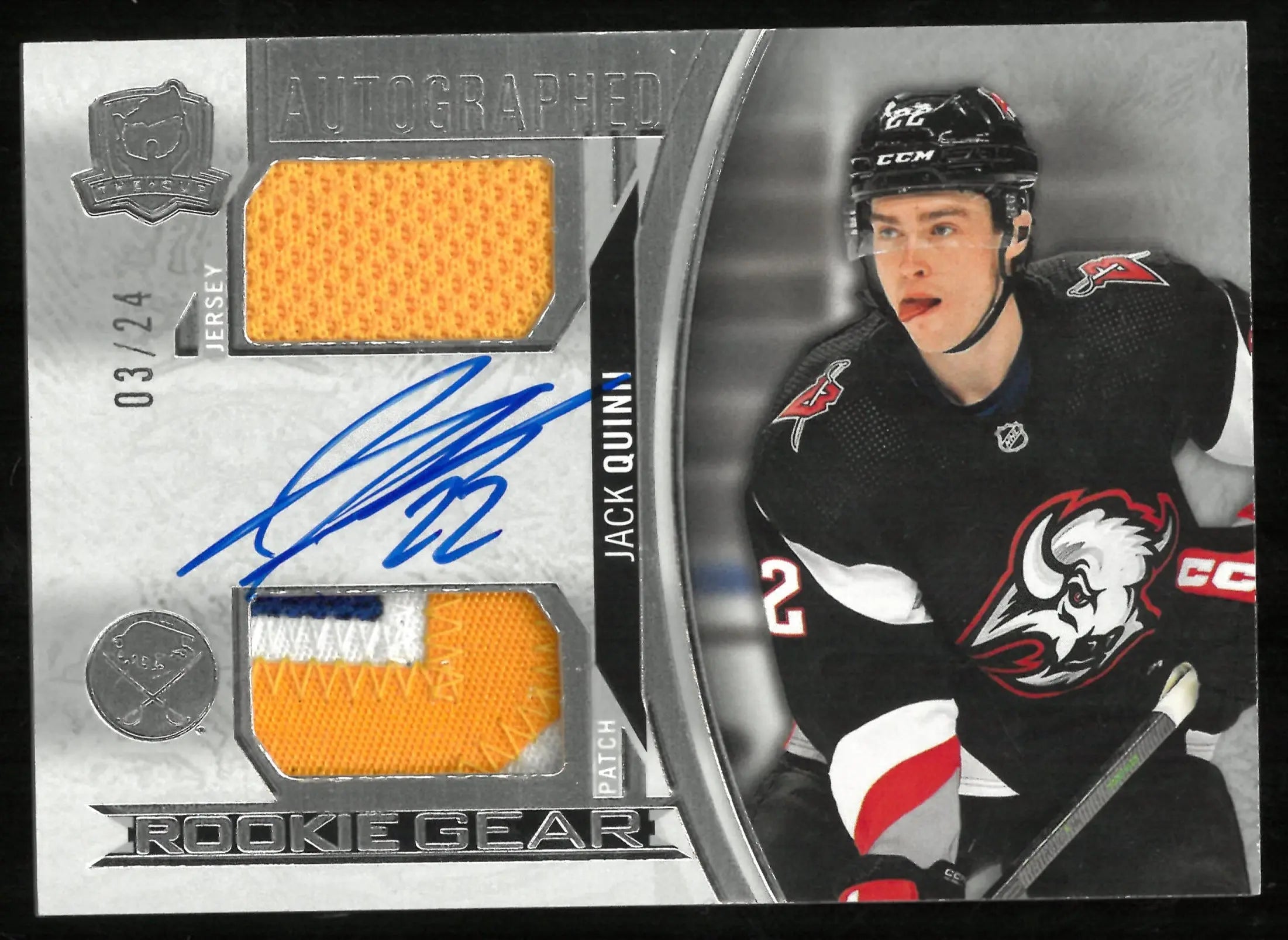 2022-23 Upper Deck The Cup Jack Quinn RC Rookie Autograph Jersey Patch /24 