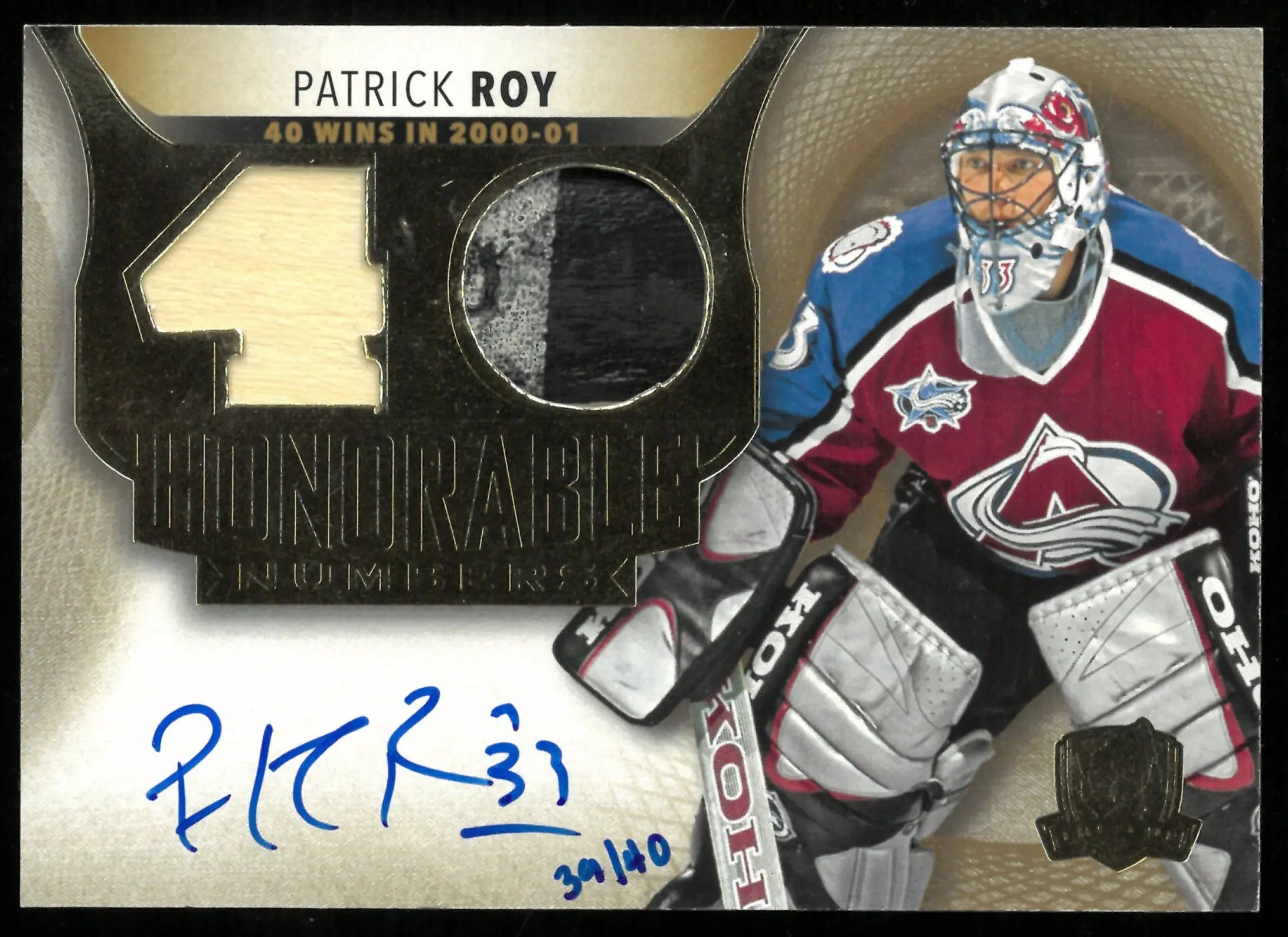 2022-23 Upper Deck The Cup Patrick Roy Honorable Numbers Patch Auto /40 
