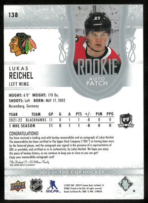 2022-23 Upper Deck The Cup Rookie Auto Patch Lukas Reichel /249 