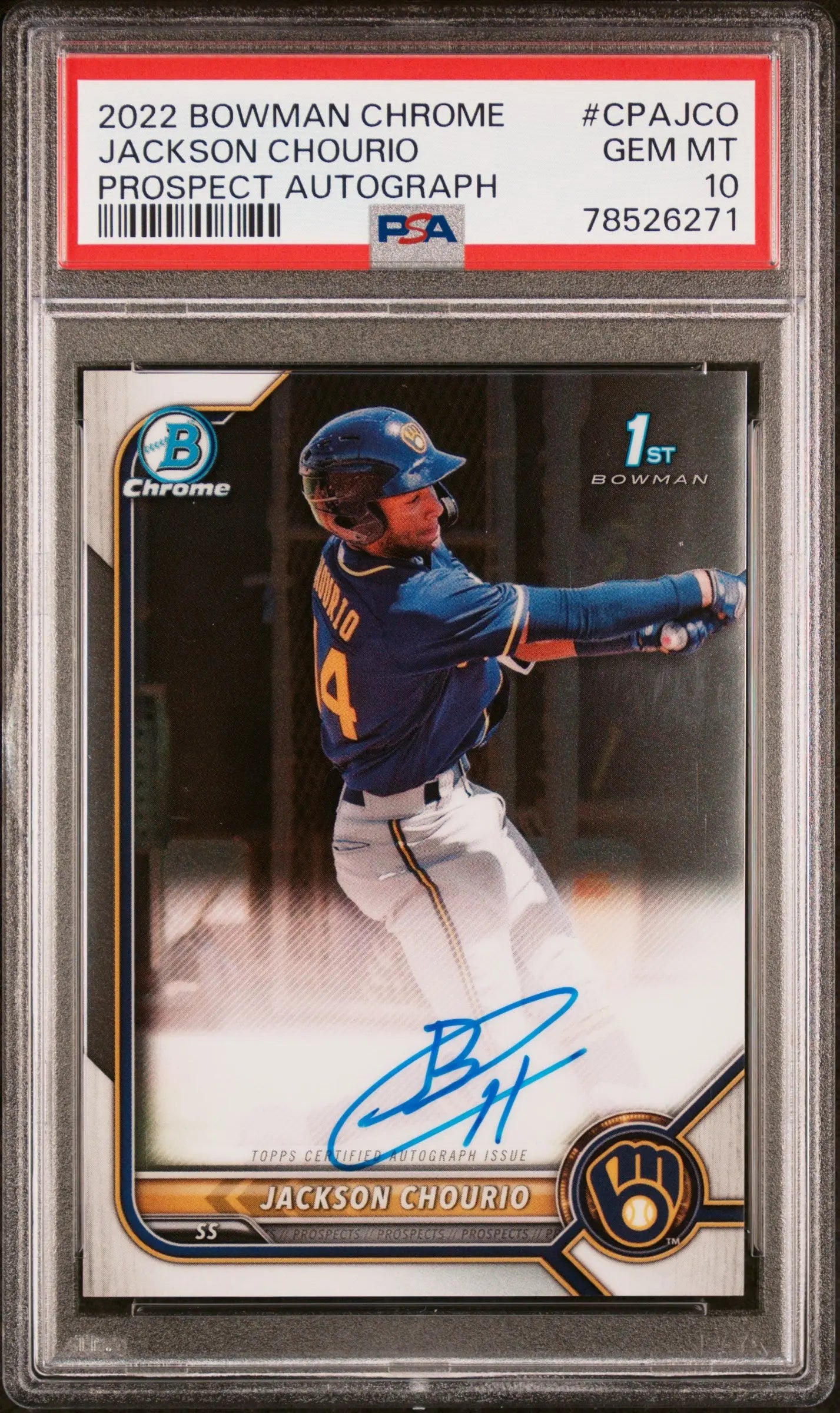 2022 Bowman 1st Chrome Prospect Autograph Jackson Chourio Auto PSA 10 