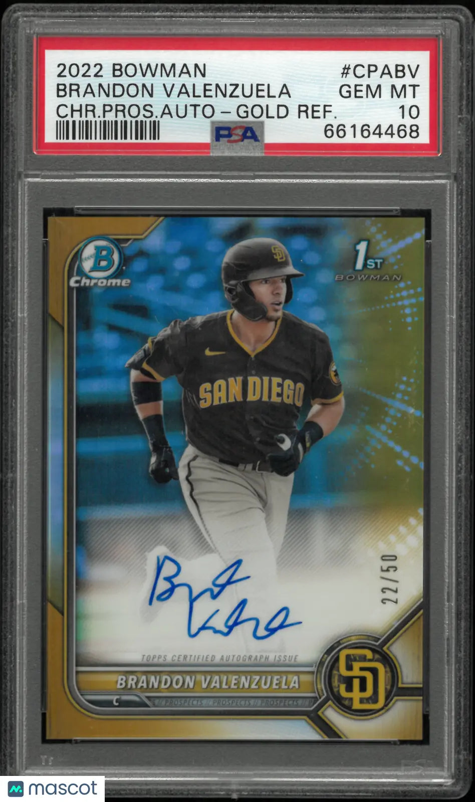 2022 Bowman Chrome Prospect Autograph Brandon Valenzuela Auto Gold Ref/50 PSA 10 