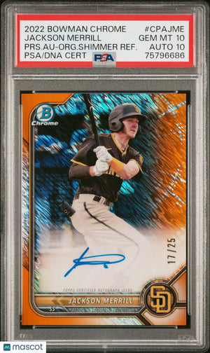 2022 Bowman Chrome Prs. Auto Jackson Merrill RC Org Shimmer Refractor /25 PSA 10 