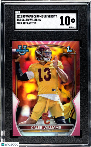2022 Bowman University Chrome Caleb Williams #50 Pink Refractor SGC 10 