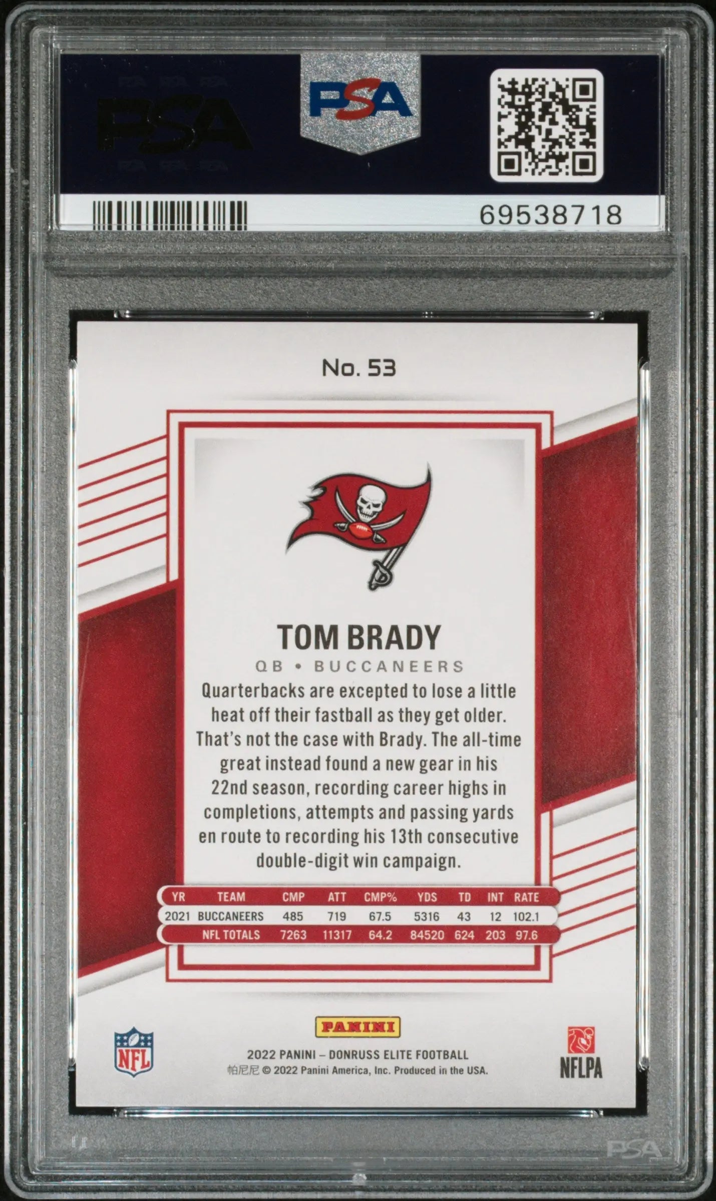 2022 Donruss Elite Football Tom Brady Aspirations Red /88 PSA 9 