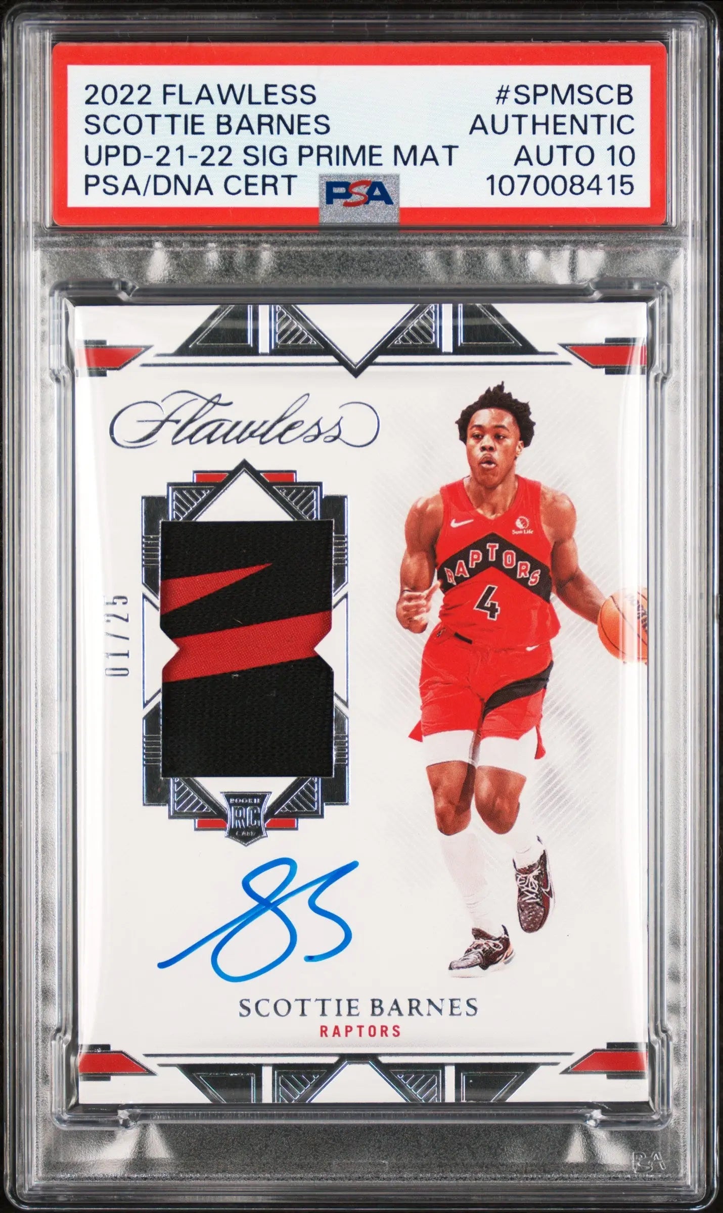 2022 Flawless Update Scottie Barnes Auto Prime Patch 1/25 PSA Authentic Auto 10 