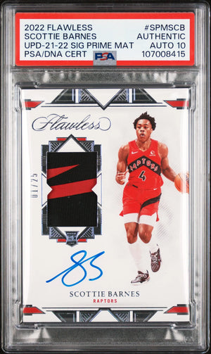 2022 Flawless Update Scottie Barnes Auto Prime Patch 1/25 PSA Authentic Auto 10 