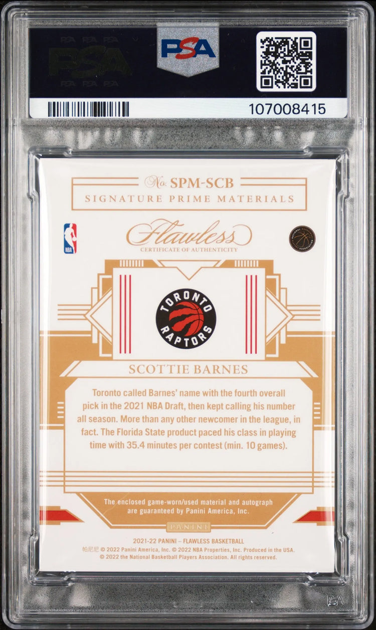 2022 Flawless Update Scottie Barnes Auto Prime Patch 1/25 PSA Authentic Auto 10 