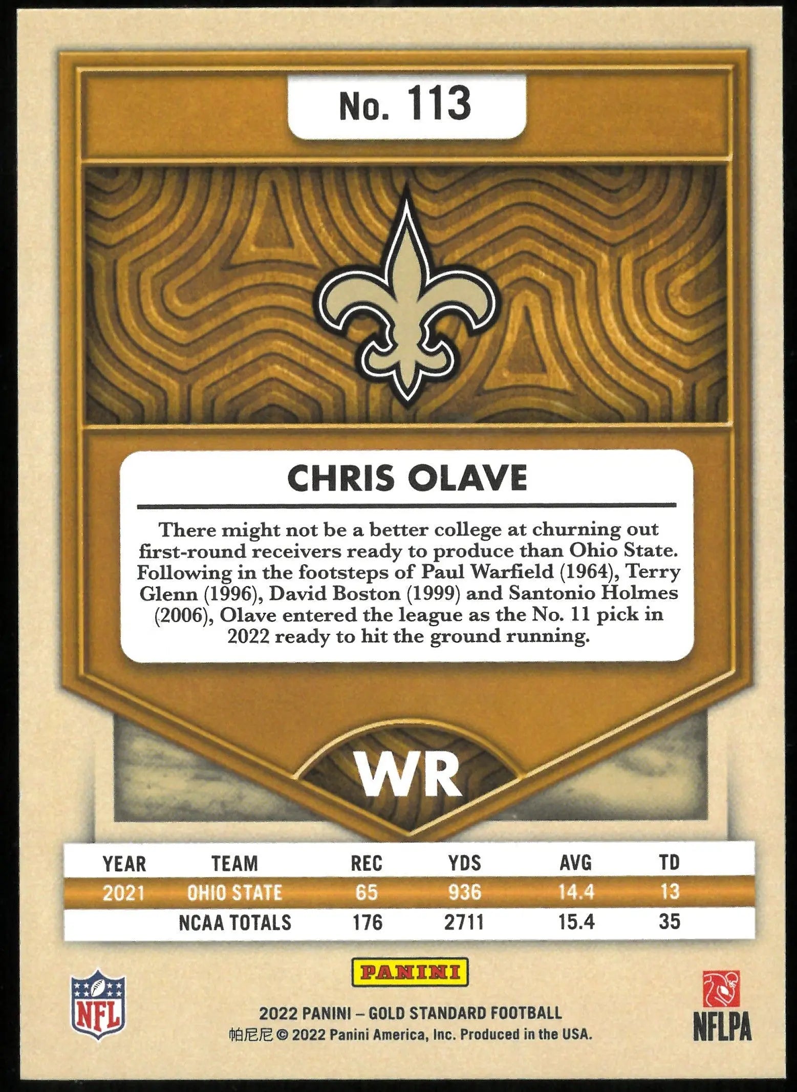 2022 Gold Standard Football Chris Olave RC Rookie Purple /10 