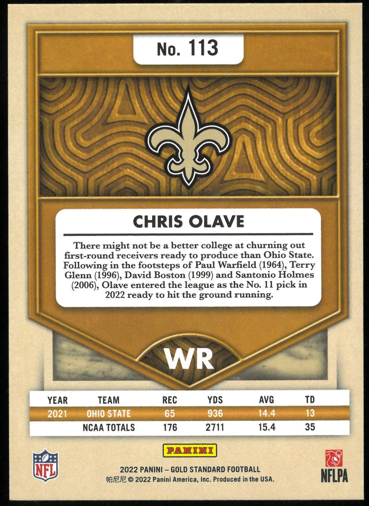 2022 Gold Standard Football Chris Olave RC Rookie Purple /10 