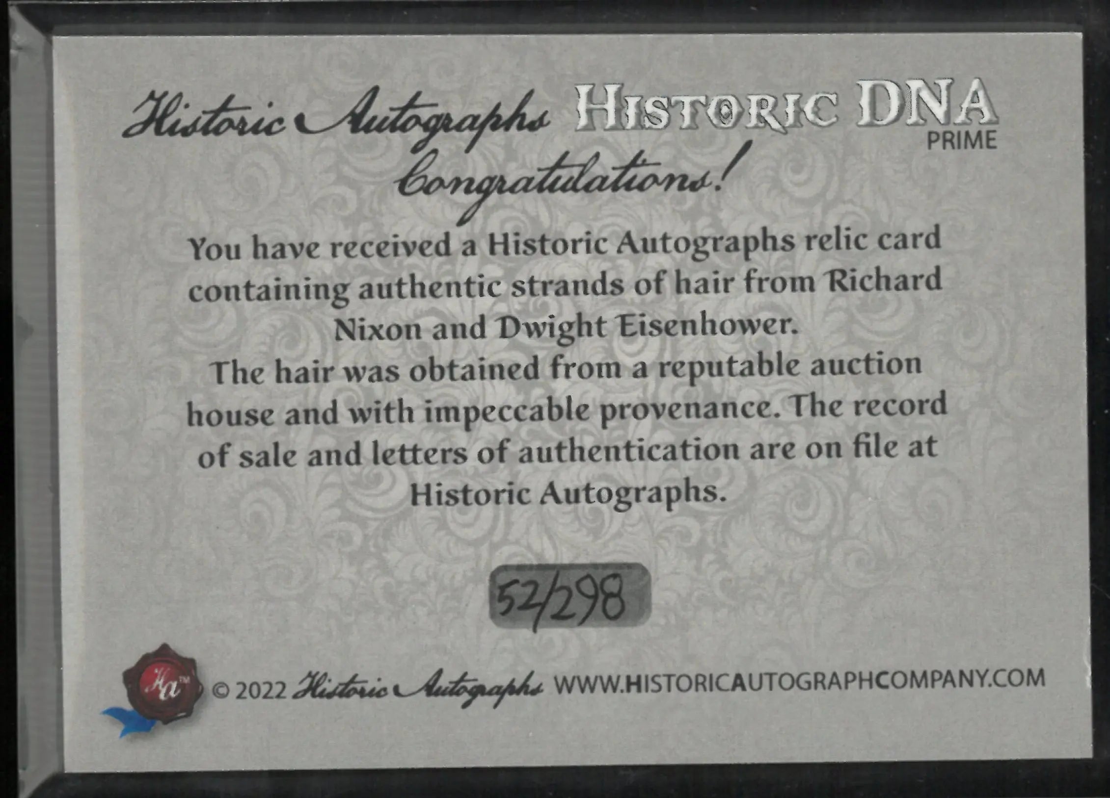 2022 Historic Autograph DNA Relic Hair Strand Richard Nixon/Dwight Eisenhower 52/298 