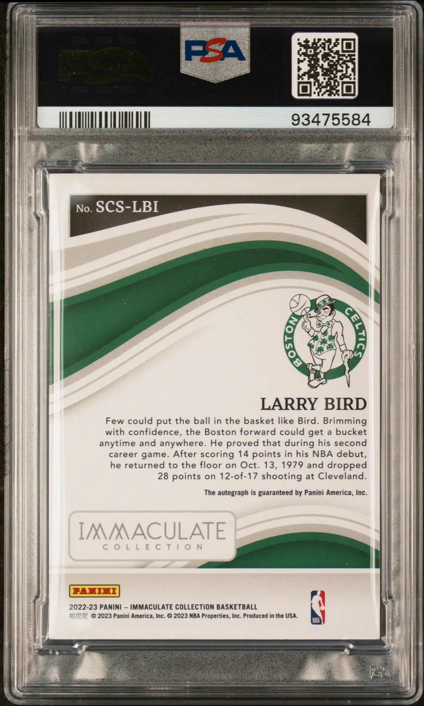 2022 Immaculate Basketball Scorer Club Signatures Auto Larry Bird Gold /10 PSA 8 
