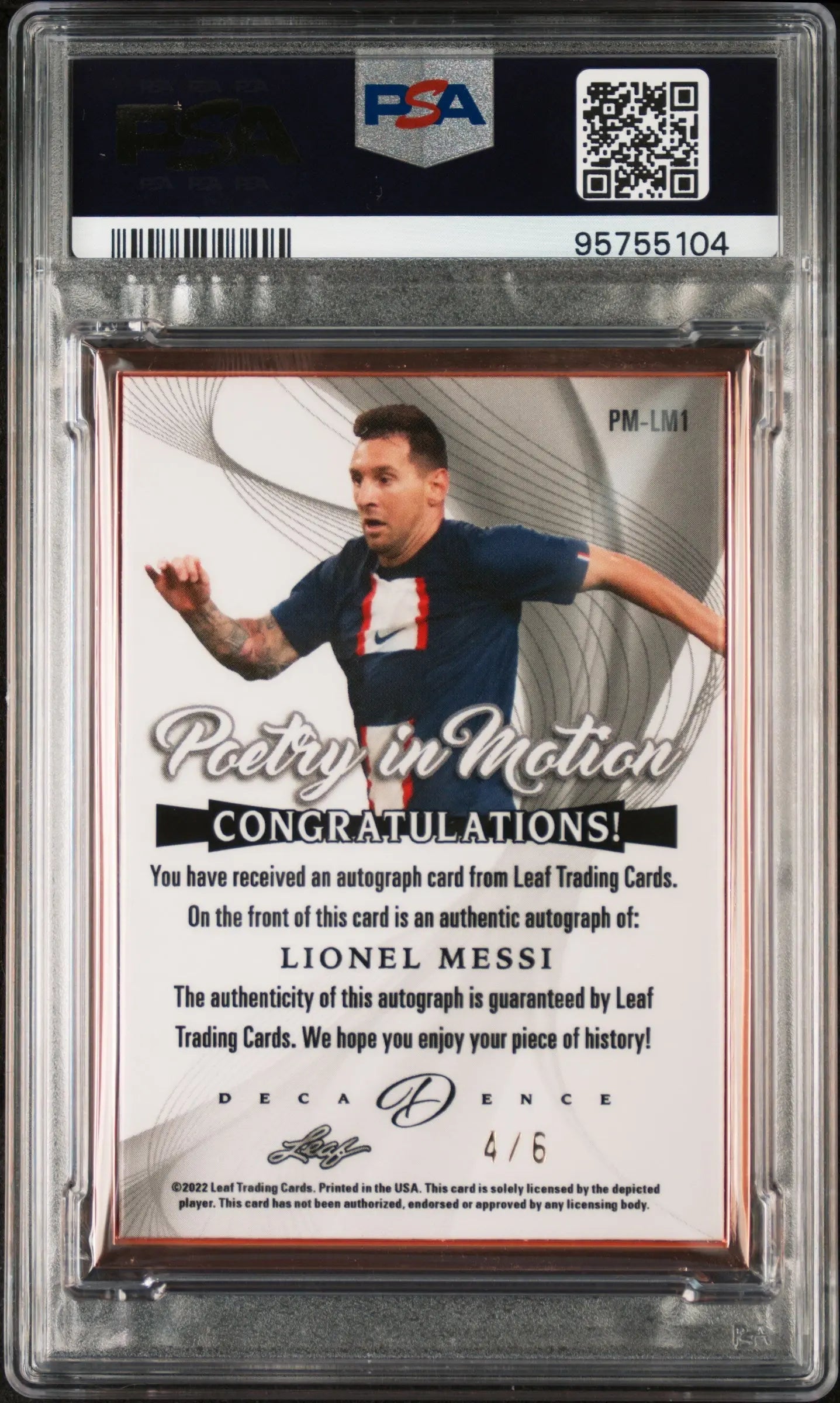 2022 Leaf Decadence Poetry In Motion Autographs Lionel Messi Auto PSA 8 