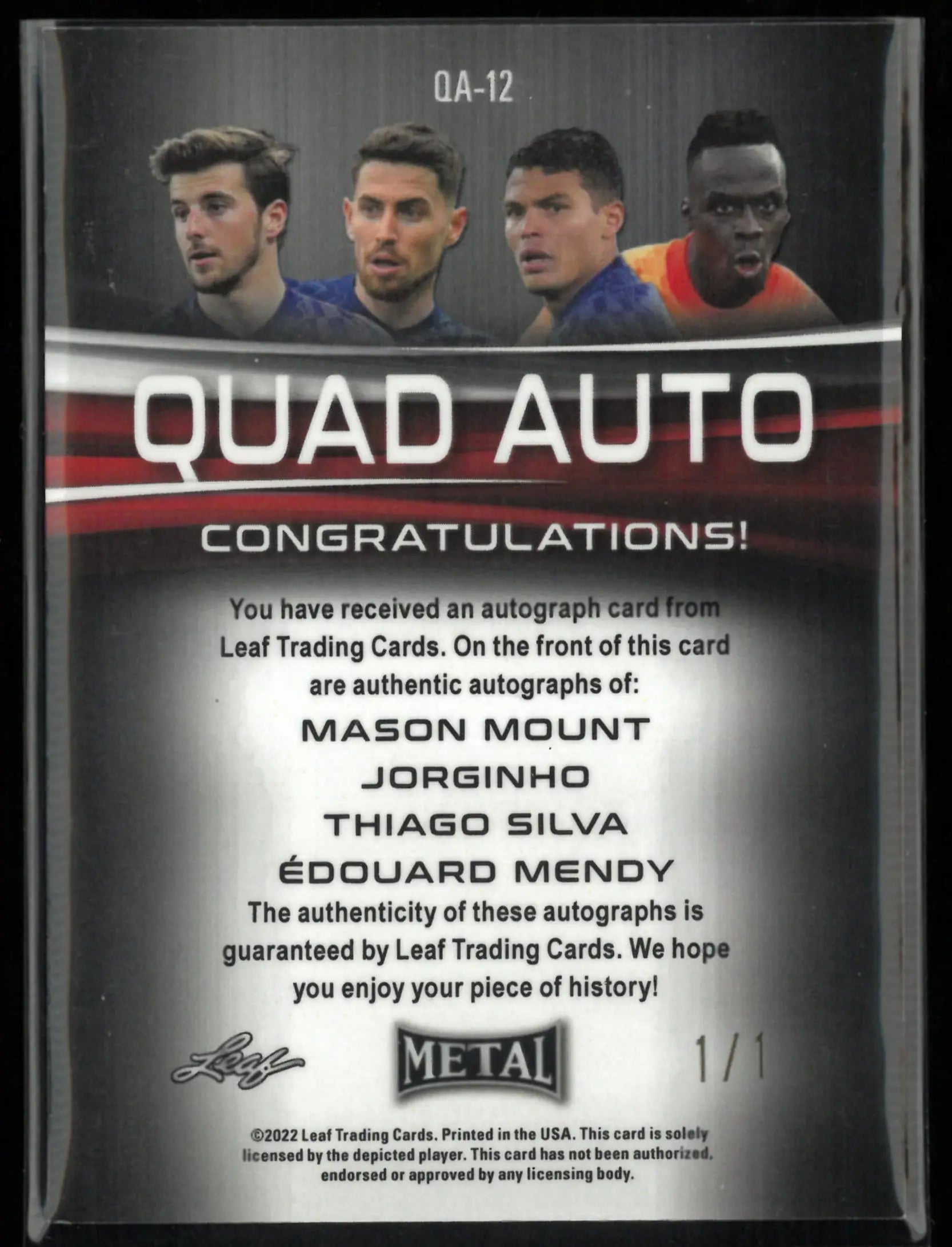 2022 Leaf Trading Quad Auto Mason Mount/Jorginho/Thiago Silva/Edouard Mendy 1/1 