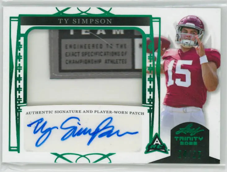 2022 Leaf Trinity Autograph Patch Ty Simpson Auto Green /25 