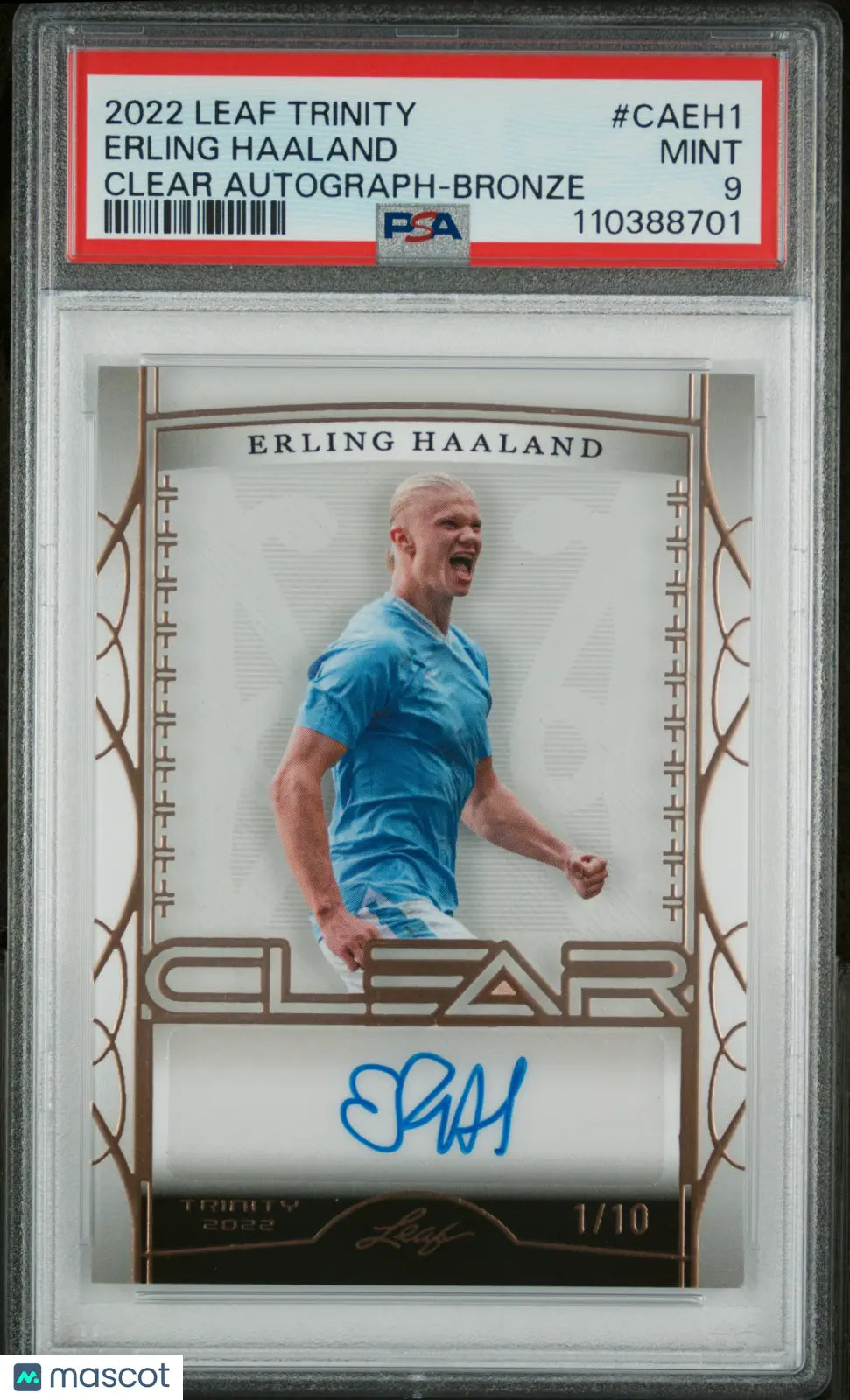 2022 Leaf Trinity Clear Autographs Auto Erling Haaland Bronze 1/10 PSA 9 
