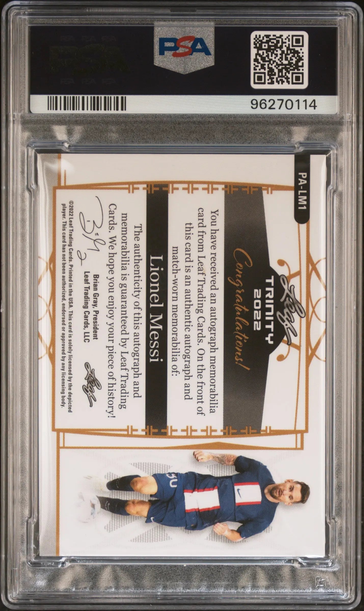 2022 Leaf Trinity Patch Auto Lionel Messi Platinum Spectrum Foil PSA 8 /8 